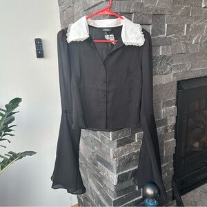 Widow Black Sheer Blouse w/ White Collar